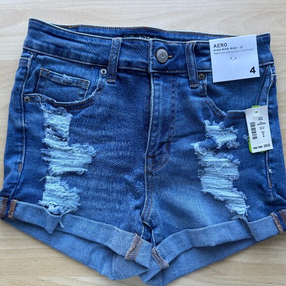 NWT Aeropostale High Rise Midi 3" Denim Shorts - Picture 5 of 11